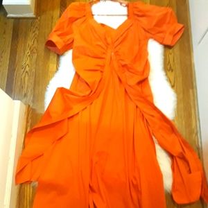 New York & Company Bright Orange Ruched V-Neck Blouse